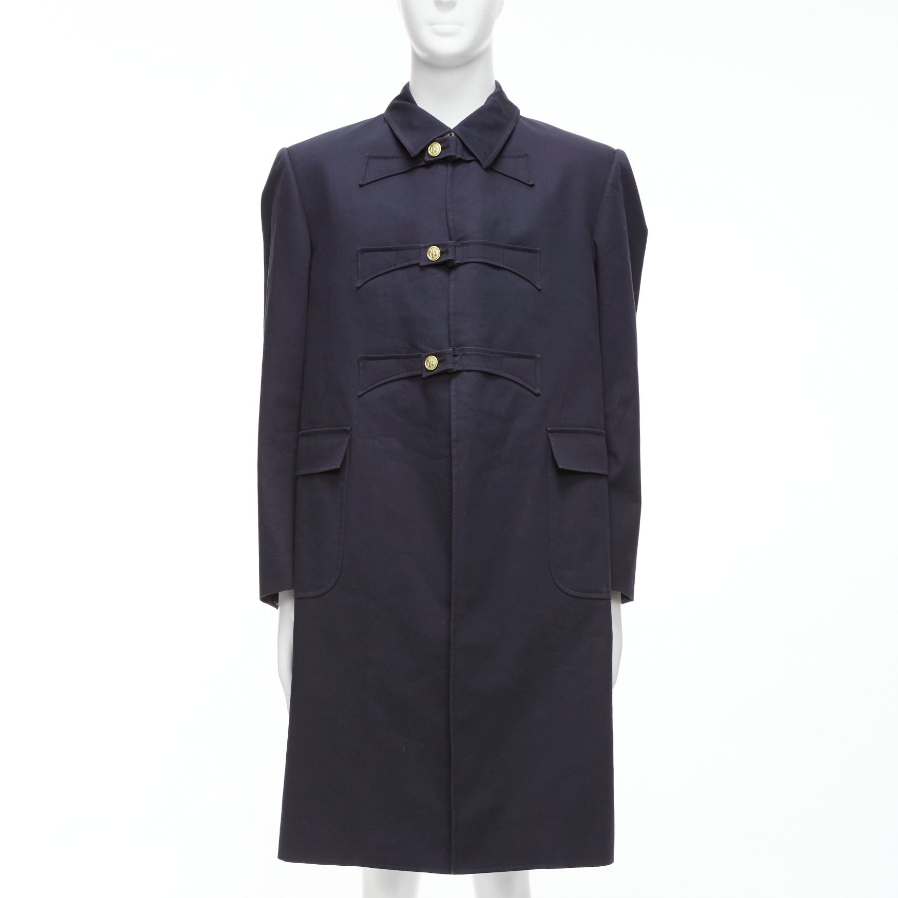 Thom Browne Navy Gold Boxy Coat