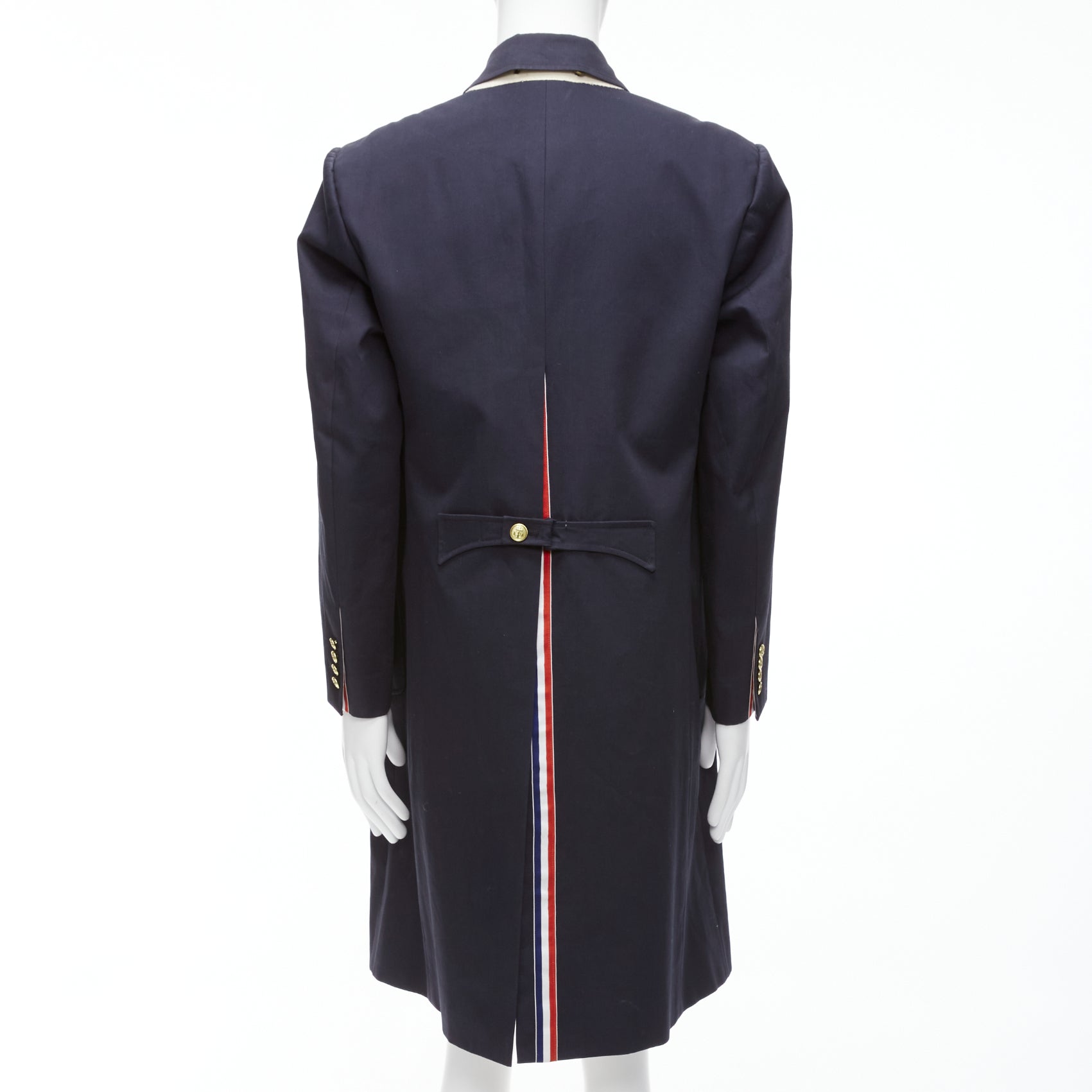Thom Browne Navy Gold Boxy Coat - Back view