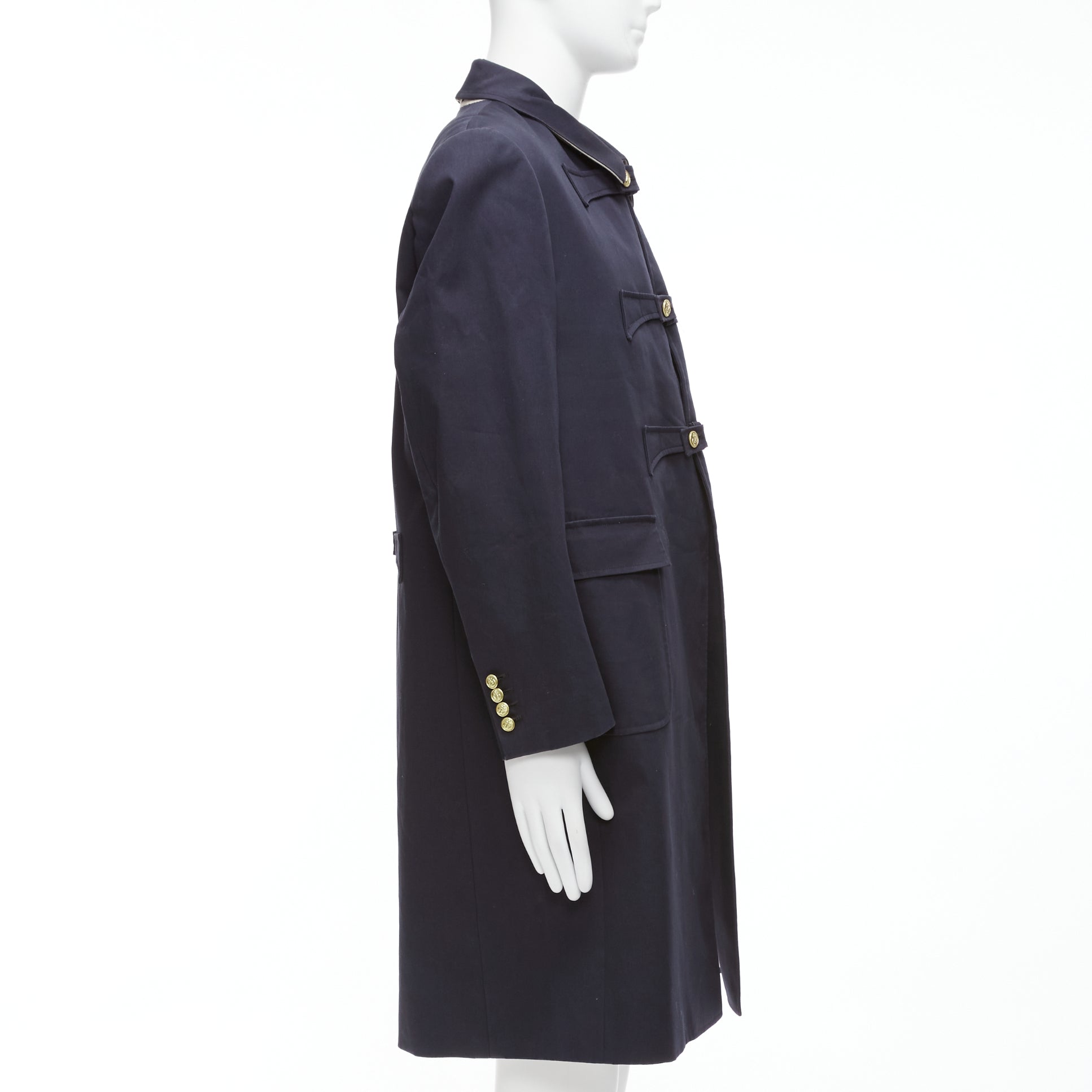 Thom Browne Navy Gold Boxy Coat - 4