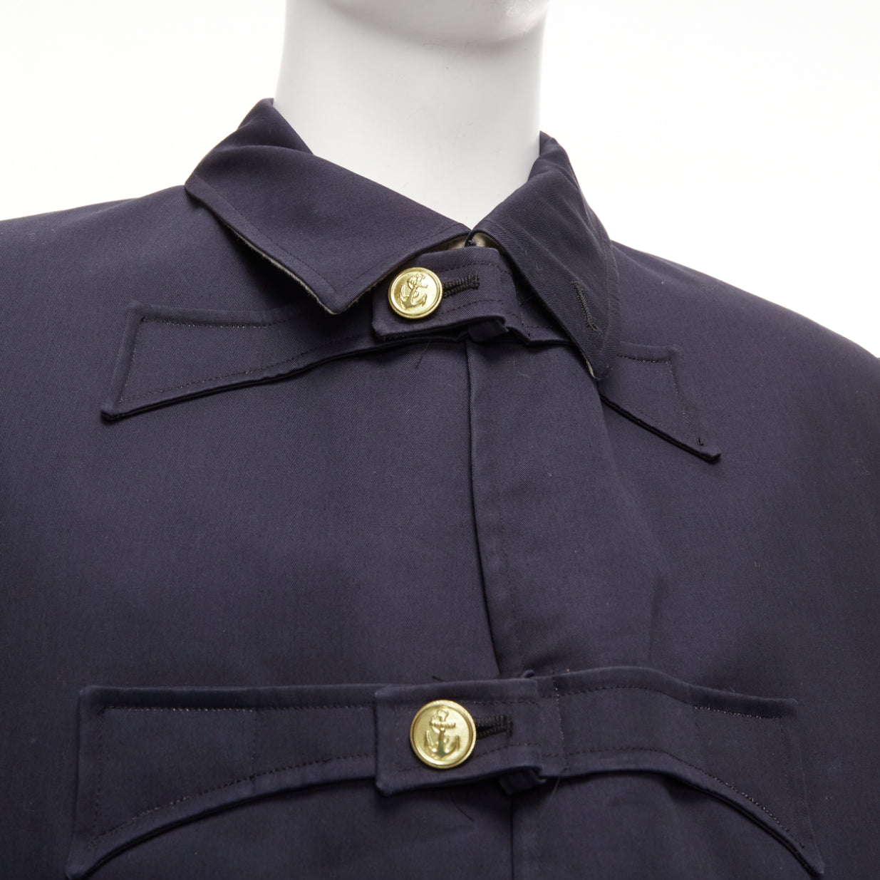 Thom Browne Navy Gold Boxy Coat - Detail 2