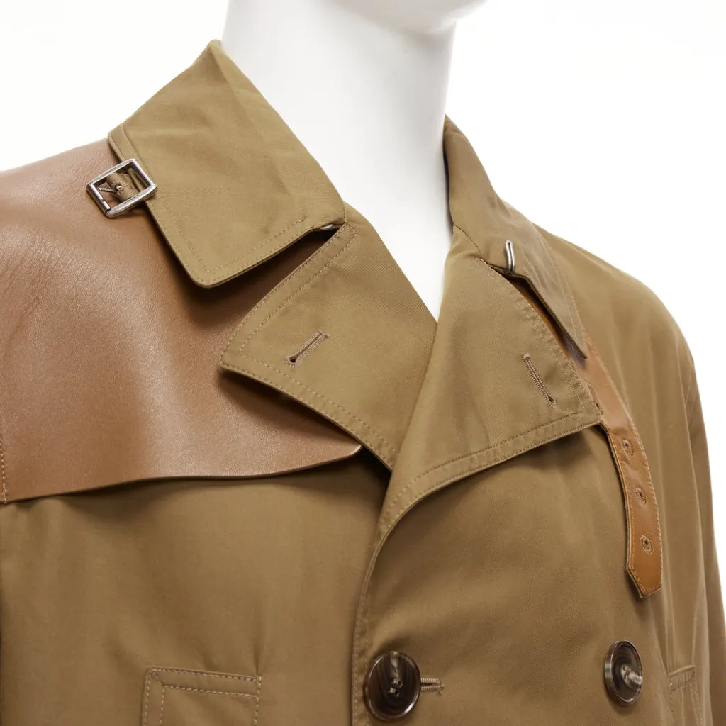 Gucci Brown Wool Trench Coat Brown Leather Very good - Back View
