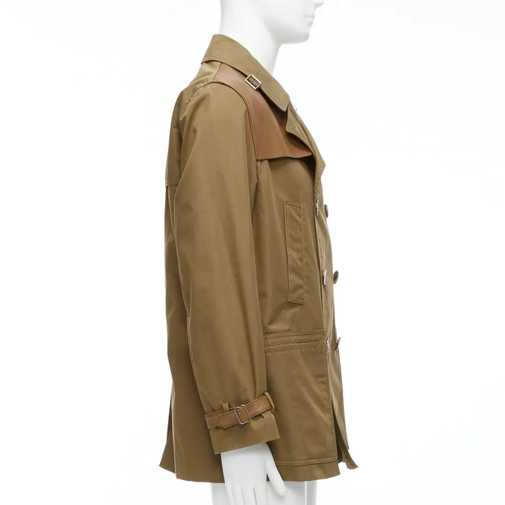 Gucci Brown Wool Trench Coat Brown Leather Very good - Model View
