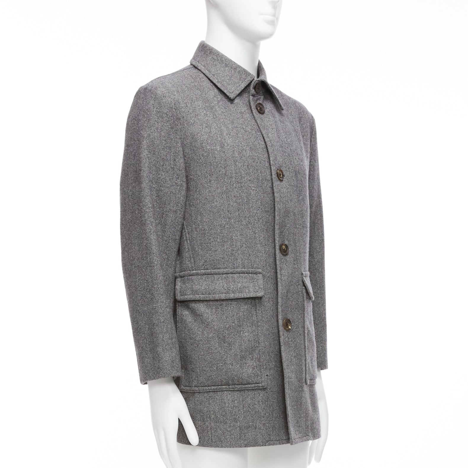 Lanvin Grey Herringbone Overcoat - Image 6