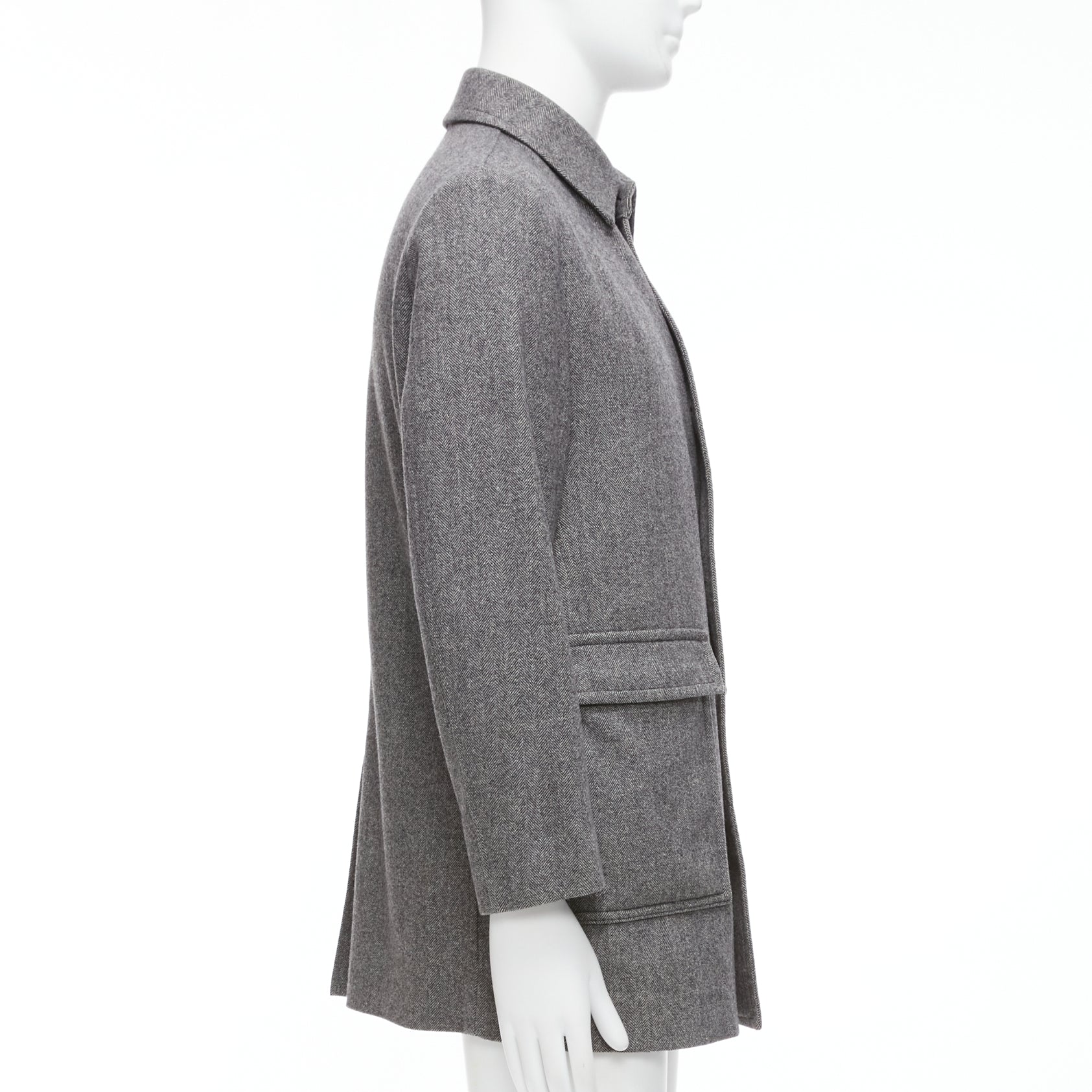 Lanvin Grey Herringbone Overcoat - 4