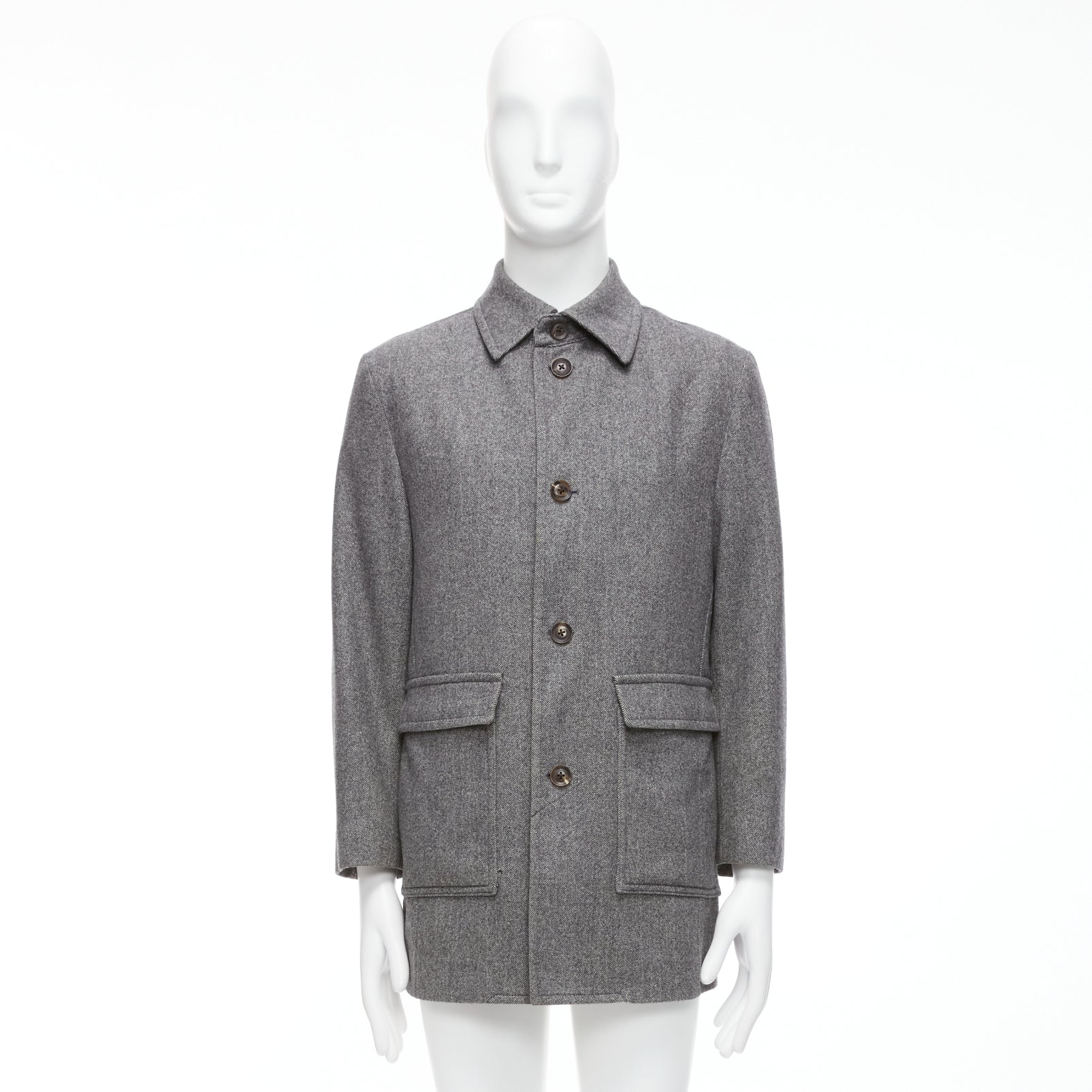 Lanvin Grey Herringbone Overcoat - Image 11