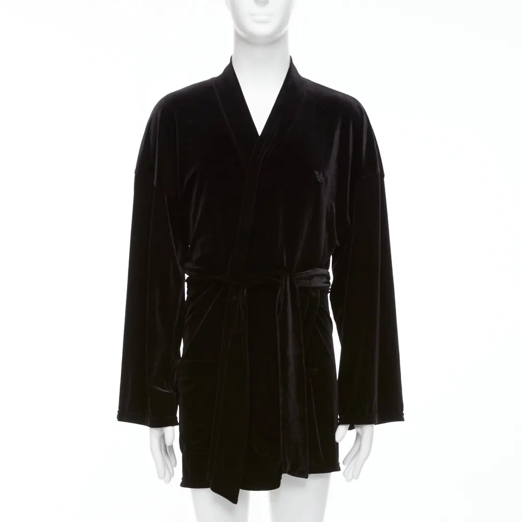 Emporio Armani Black Velvet Robe Jacket Black Velvet Never worn - Front View