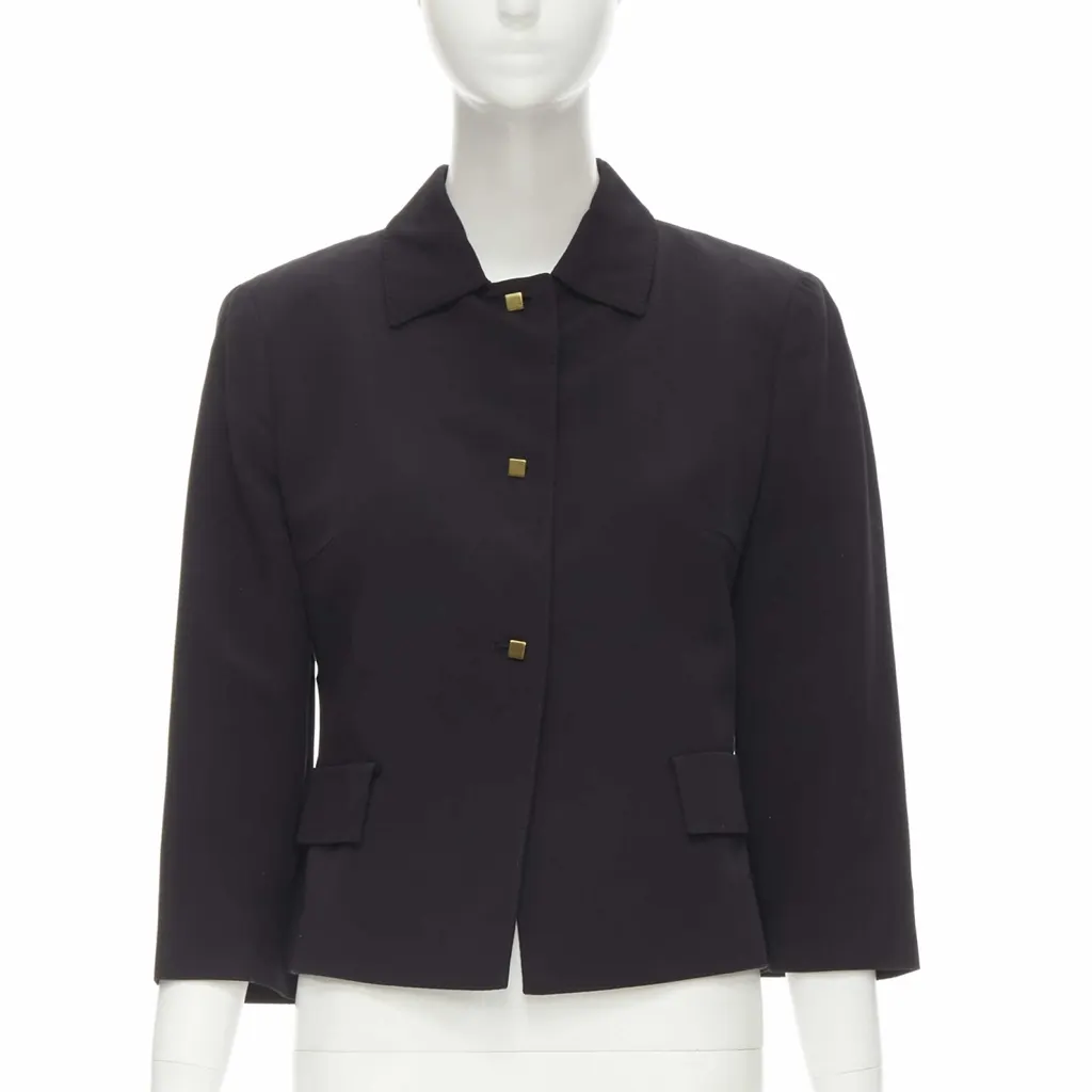 Valentino Square Button Blazer Black Cotton Never worn - Front View