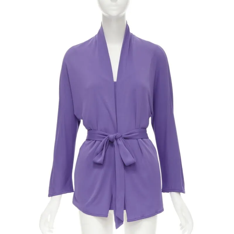 Hermès Layered Belted Cardigan Purple Viscose Never worn - Front View