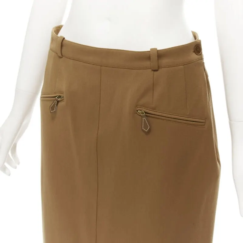 Hermès Leather Pencil Skirt Brown Wool Very good - Back View