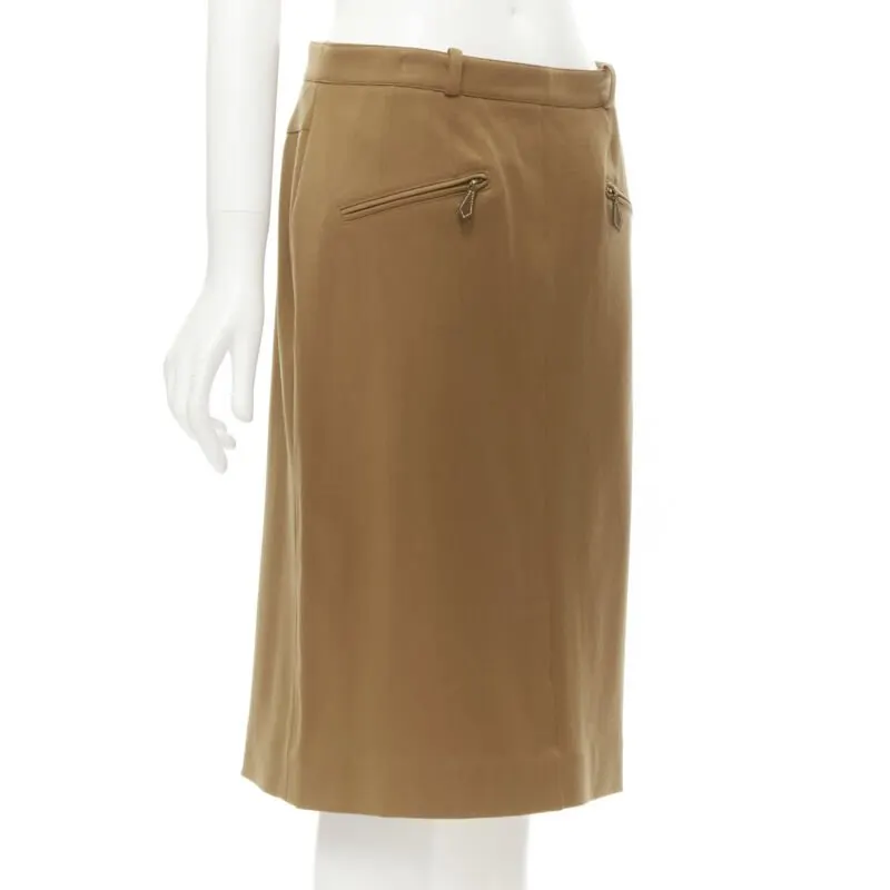 Hermès Leather Pencil Skirt Brown Wool Very good - Inside View