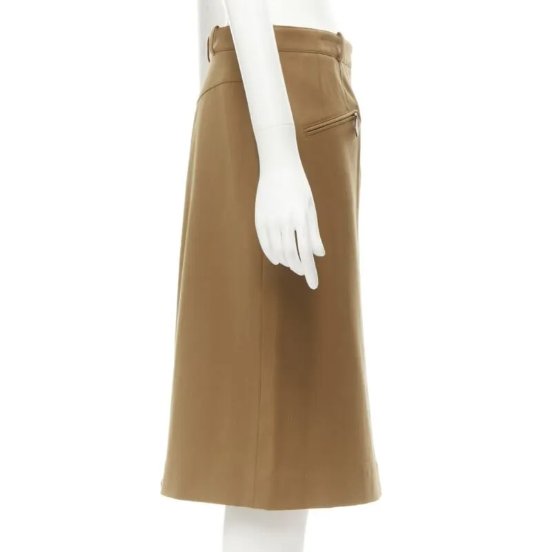 Hermès Leather Pencil Skirt Brown Wool Very good - Model View