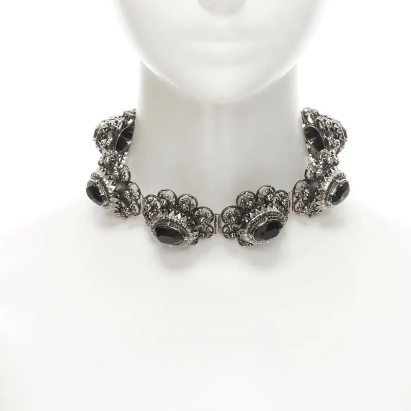 Alexander Mcqueen Rose Jewel Choker Silver Metal Never worn - Front View