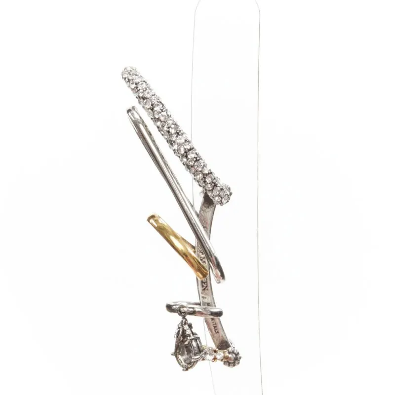 Alexander McQueen Crystal Ring Earrings Silver Metal Never worn - Back View