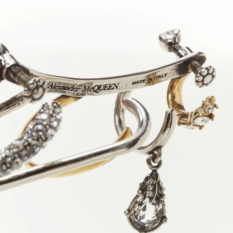 Alexander McQueen Crystal Ring Earrings Silver Metal Never worn - Box View