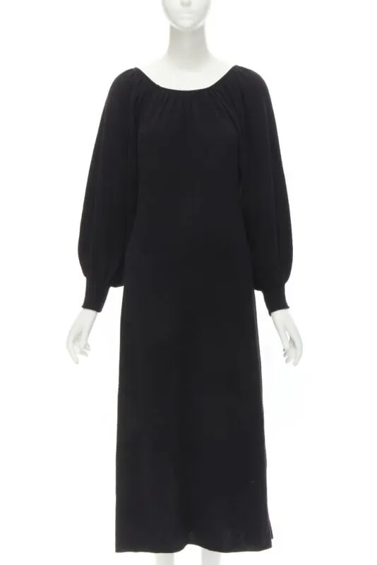 Ryan Roche Pleated Bubble Dress Black Cashmere Never worn - Front View