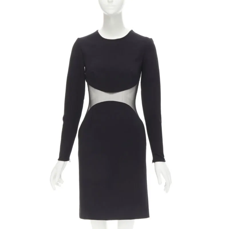 Stella McCartney Illusion Bodycon Dress Black Wool Never worn - Front View
