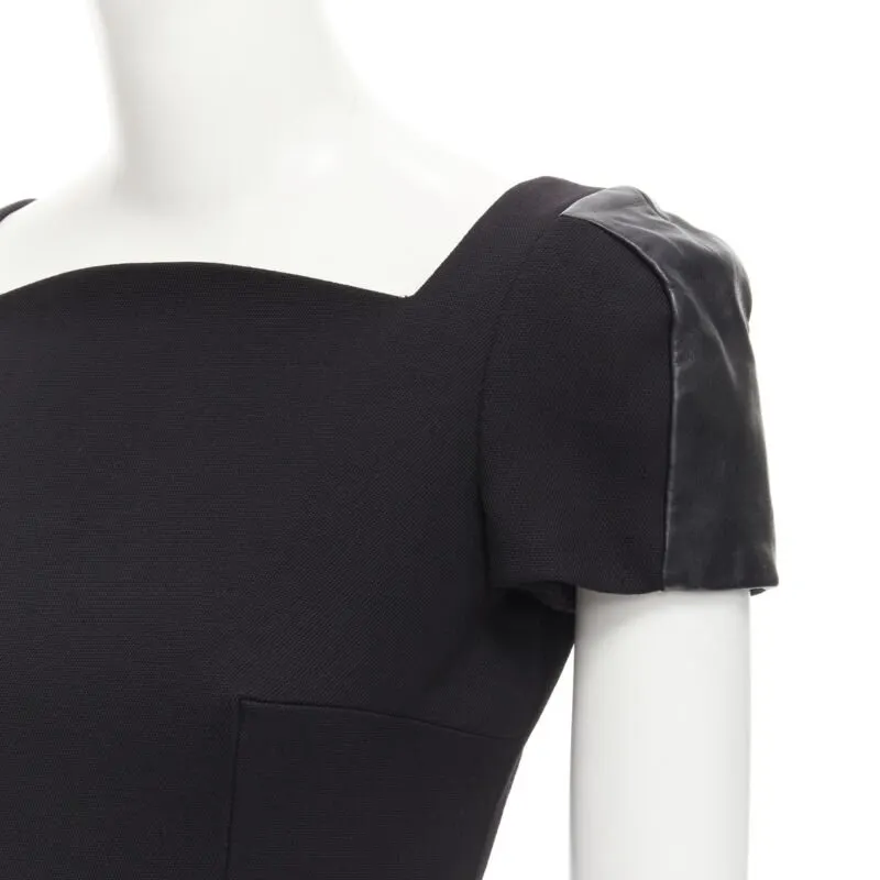 Versace Leather Seam Dress Black Wool Never worn - Back View