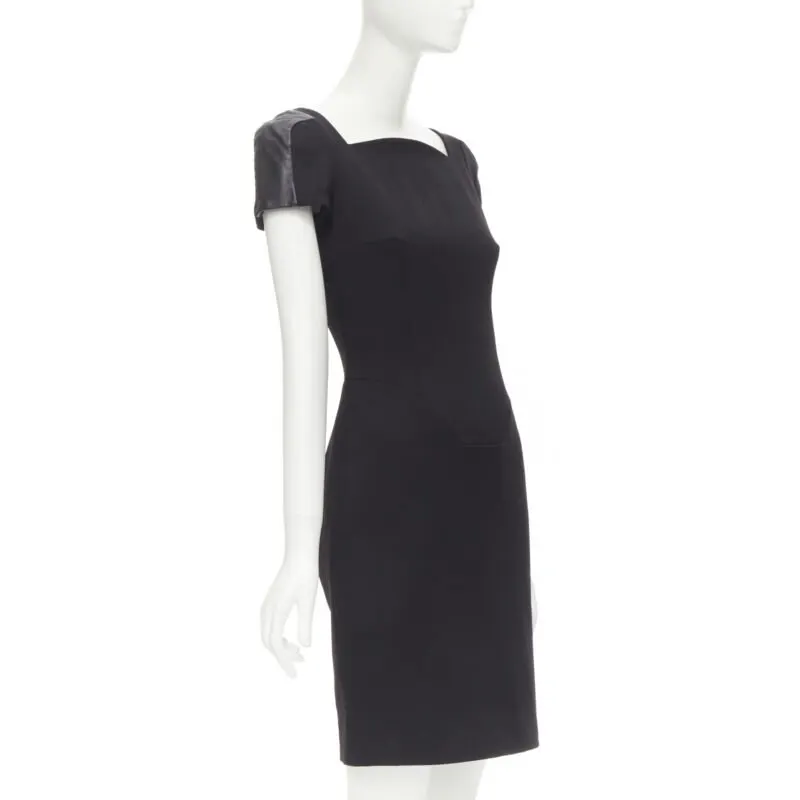Versace Leather Seam Dress Black Wool Never worn - Inside View