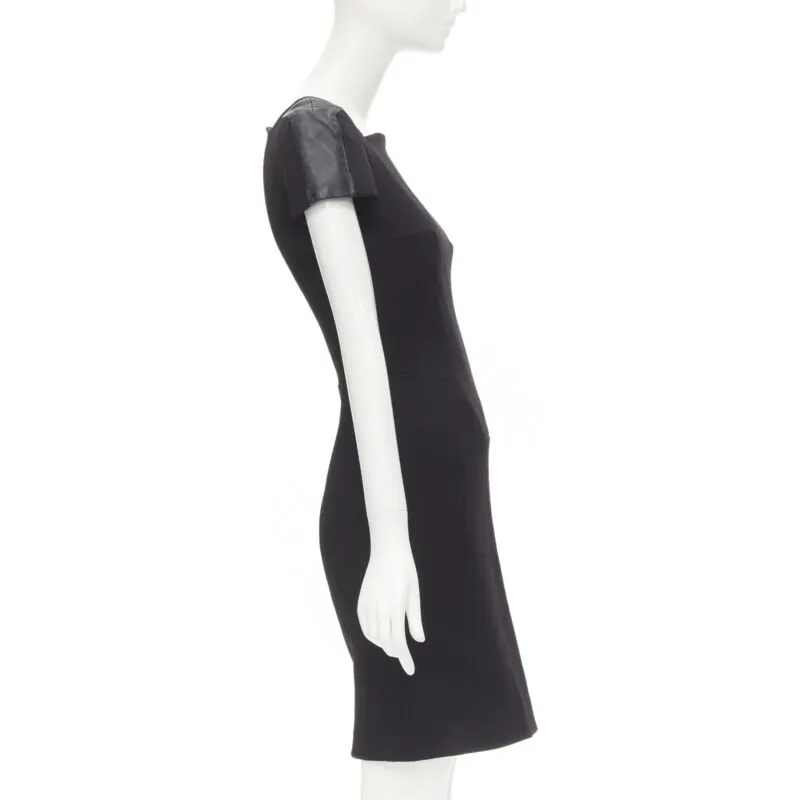 Versace Leather Seam Dress Black Wool Never worn - Model View