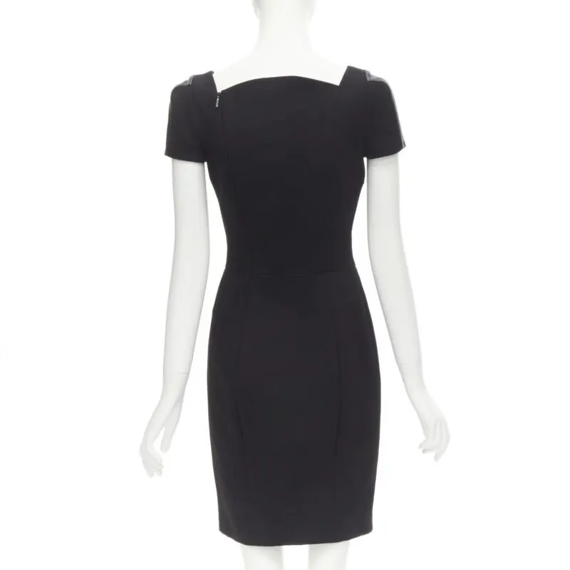 Versace Leather Seam Dress Black Wool Never worn - Box View