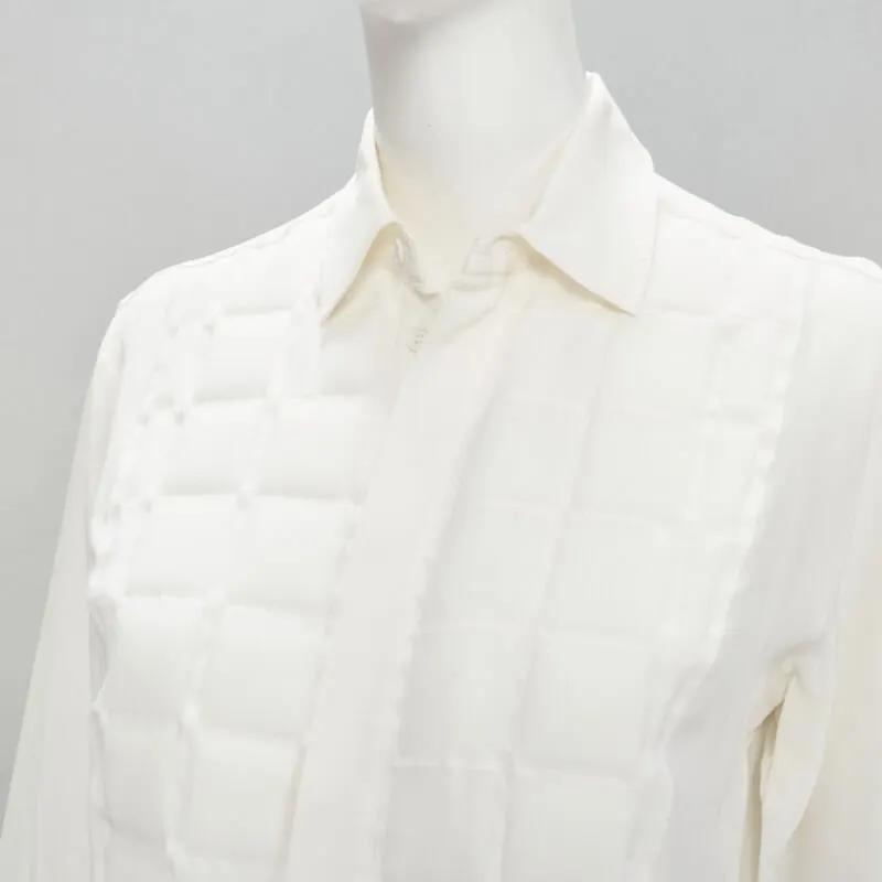 Bottega Veneta Quilted Bib Shirt White Silk Never worn - Back View