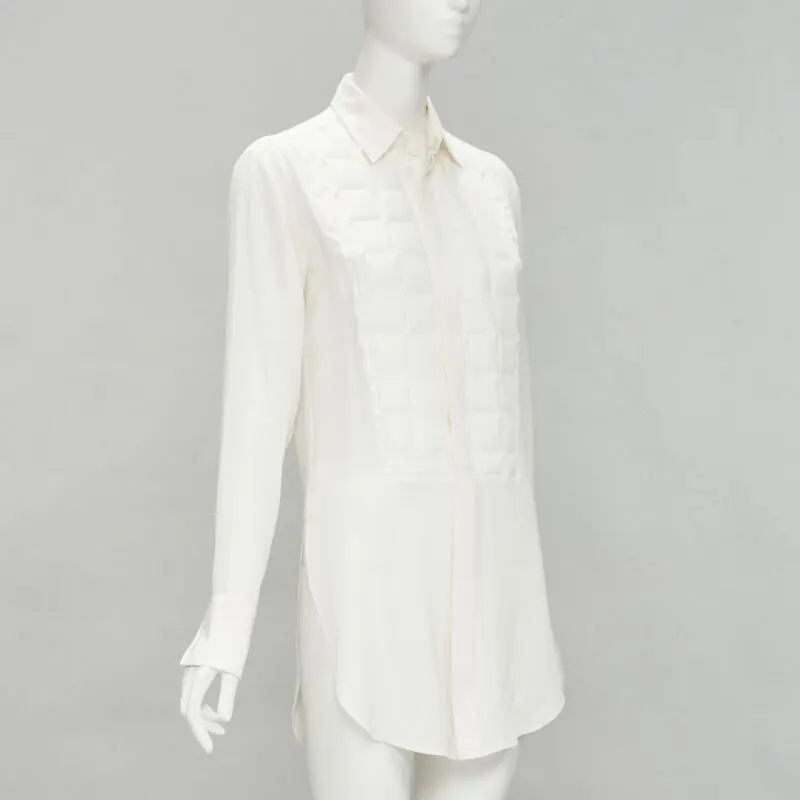 Bottega Veneta Quilted Bib Shirt White Silk Never worn - Inside View