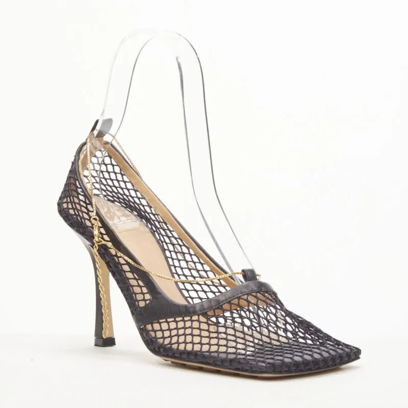 Bottega Veneta Gold Chain Heels Black Polyester Never worn - Back View