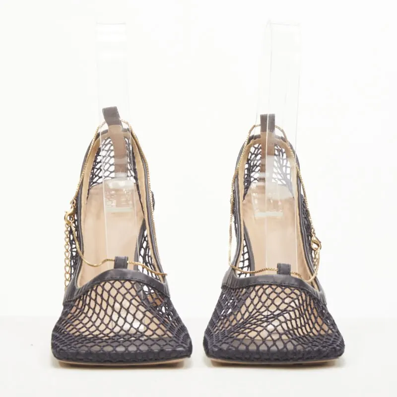 Bottega Veneta Gold Chain Heels Black Polyester Never worn - Inside View