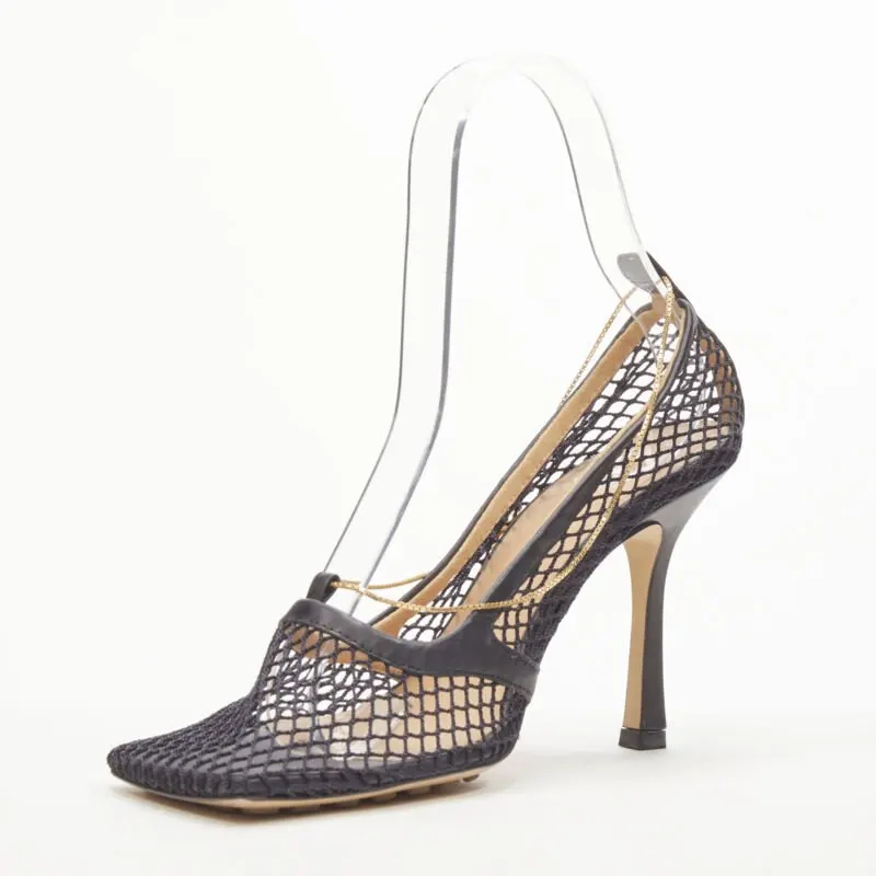 Bottega Veneta Gold Chain Heels Black Polyester Never worn - Model View