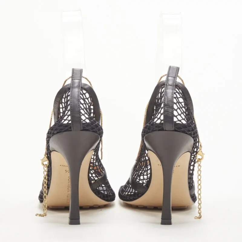 Bottega Veneta Gold Chain Heels Black Polyester Never worn - Box View