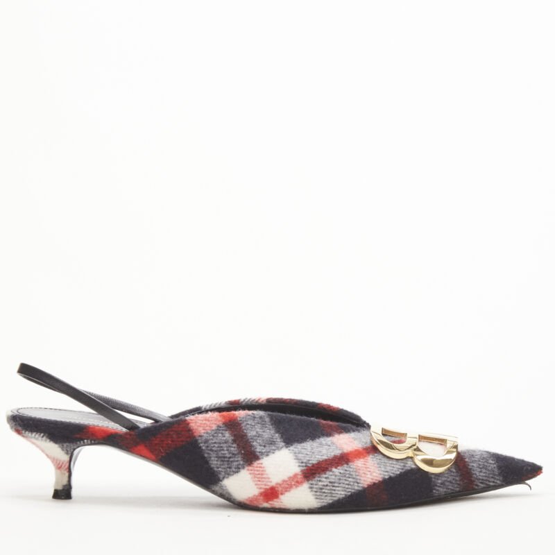 Balenciaga Plaid Wool Sling Pumps