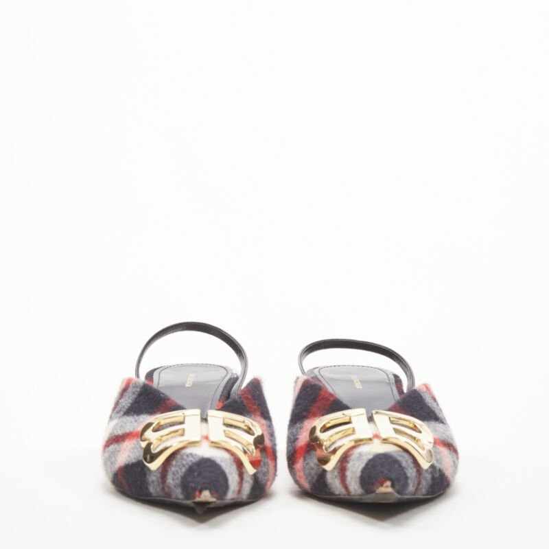 Balenciaga Plaid Wool Sling Pumps - Image 6