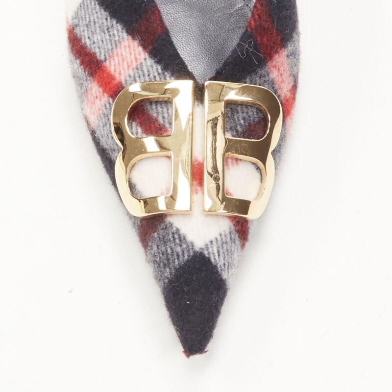 Balenciaga Plaid Wool Sling Pumps - Detail 1