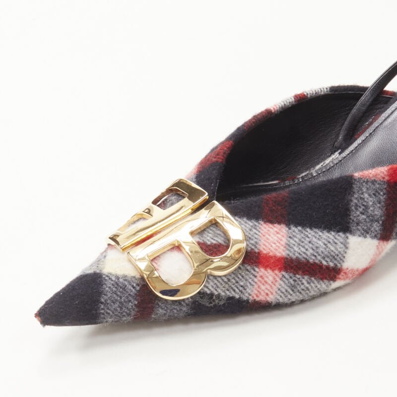 Balenciaga Plaid Wool Sling Pumps - Detail 2