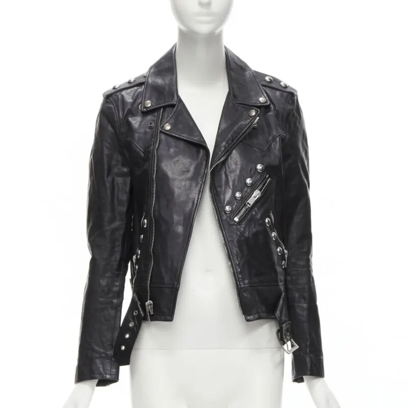Saint Laurent Studded Vintage Biker Black Leather Never worn - Front View