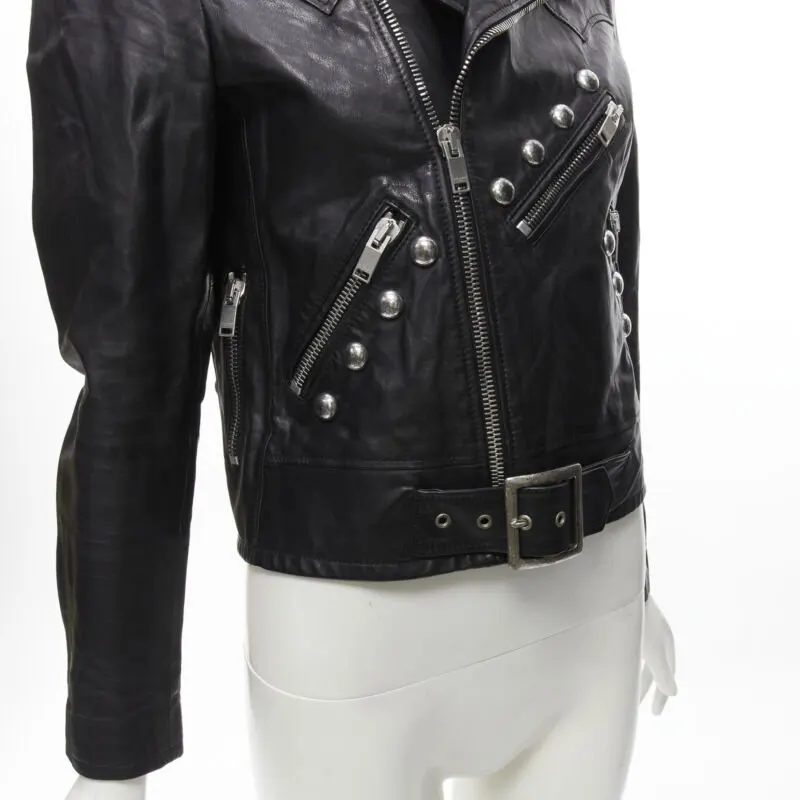 Saint Laurent Studded Vintage Biker Black Leather Never worn - Back View