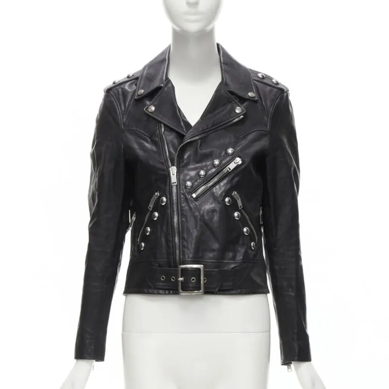 Saint Laurent Studded Vintage Biker Black Leather Never worn - Inside View
