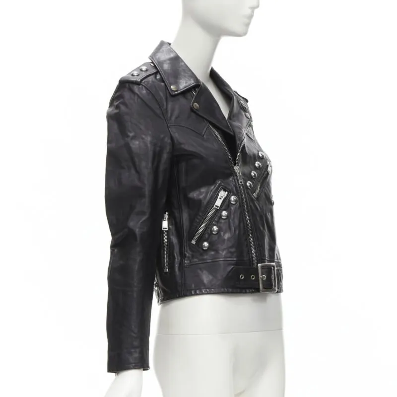 Saint Laurent Studded Vintage Biker Black Leather Never worn - Model View