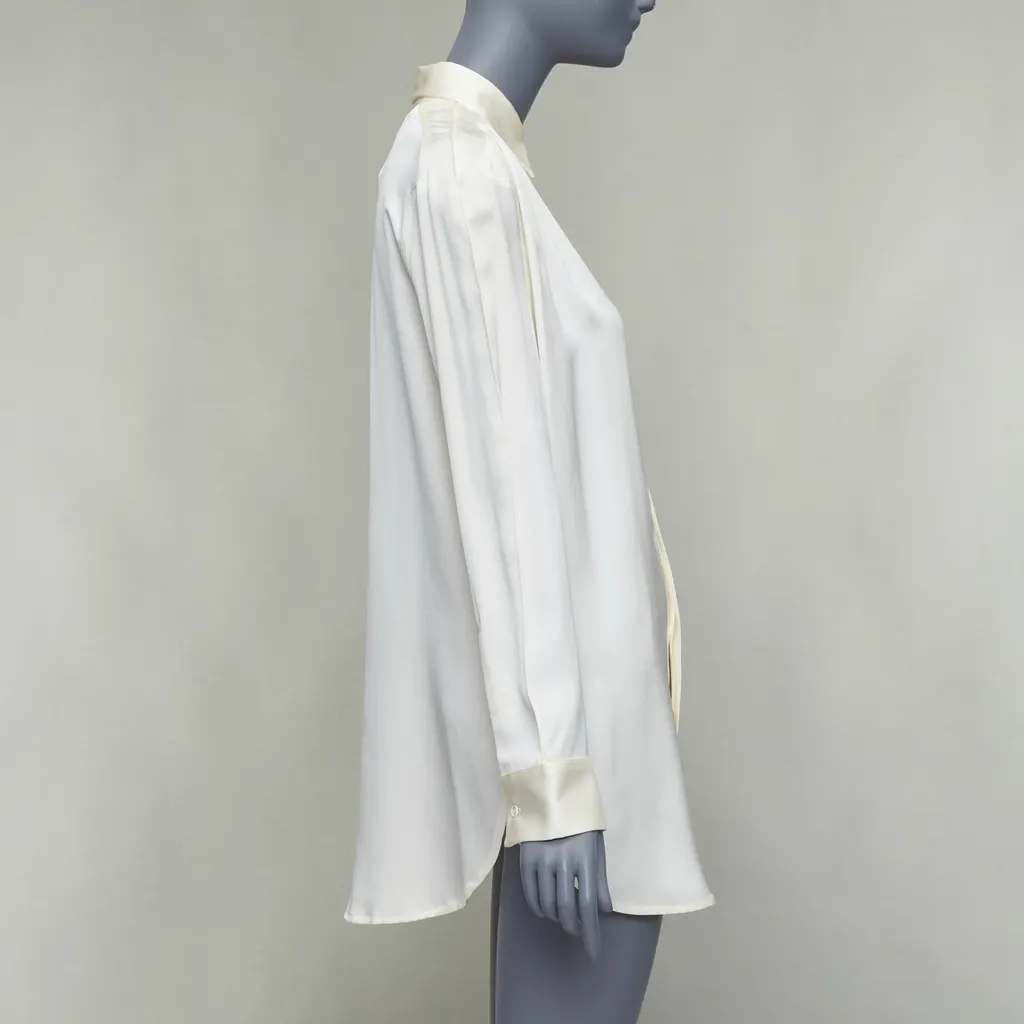 Bottega Veneta Ruched Raglan Shirt Beige Silk Very good - Model View