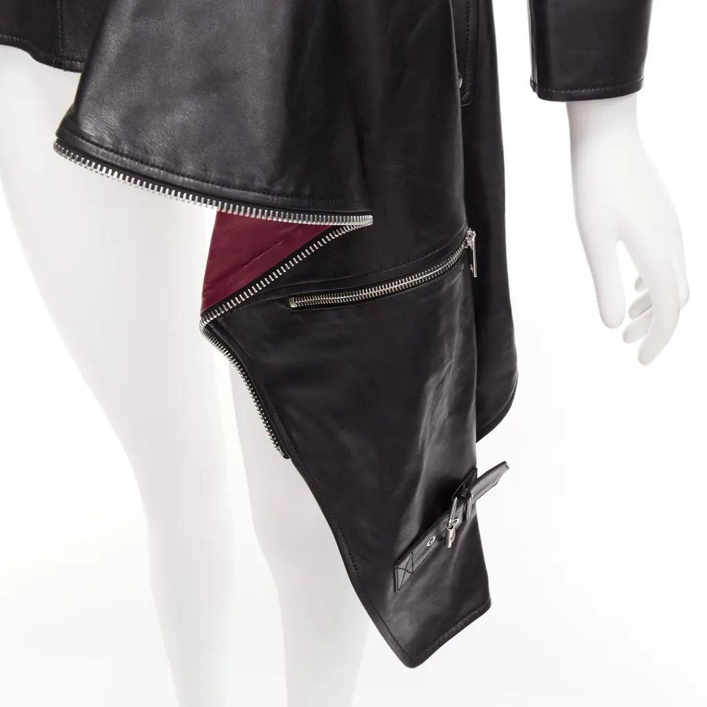 Alexander McQueen Black Zip Biker Jacket Black Leather Good - Back View