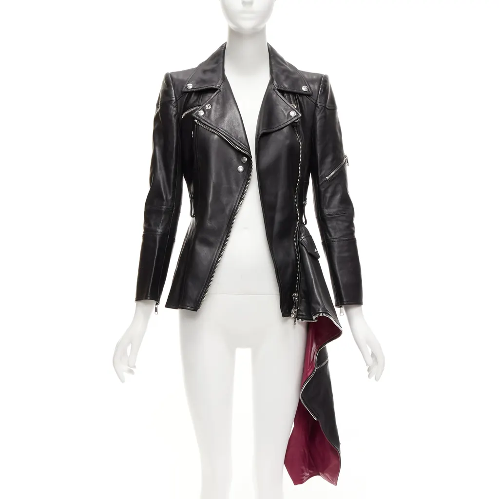 Alexander McQueen Black Zip Biker Jacket Black Leather Good - Inside View
