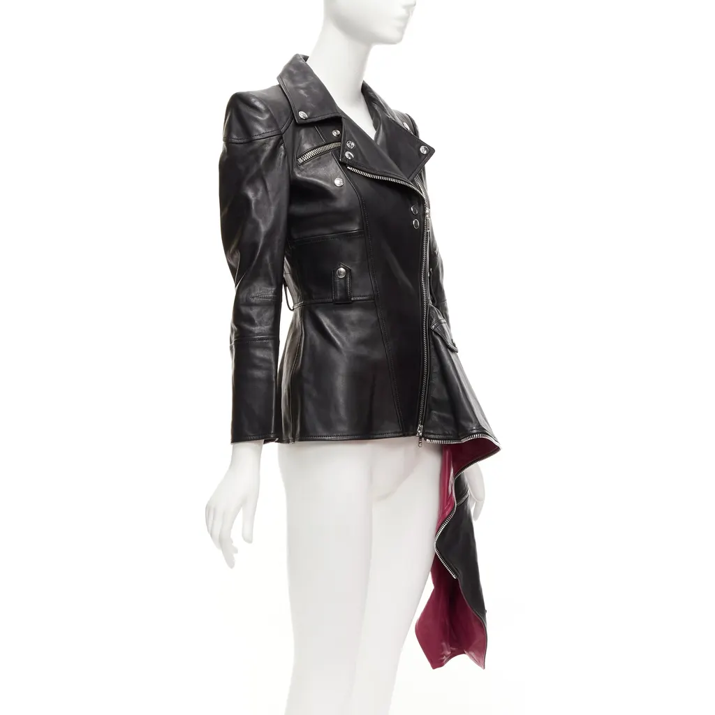 Alexander McQueen Black Zip Biker Jacket Black Leather Good - Model View