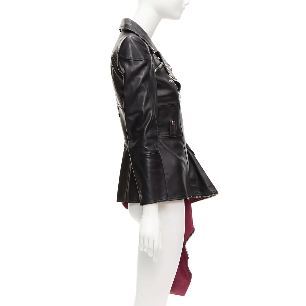 Alexander McQueen Black Zip Biker Jacket Black Leather Good - Box View
