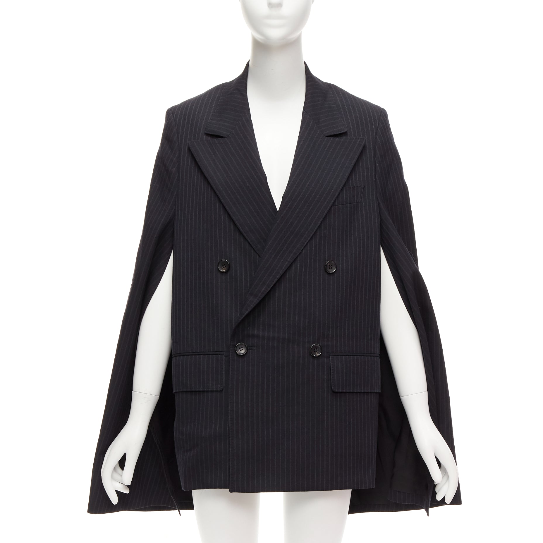 Junya Watanabe Grey Pinstripe Cape Blazer