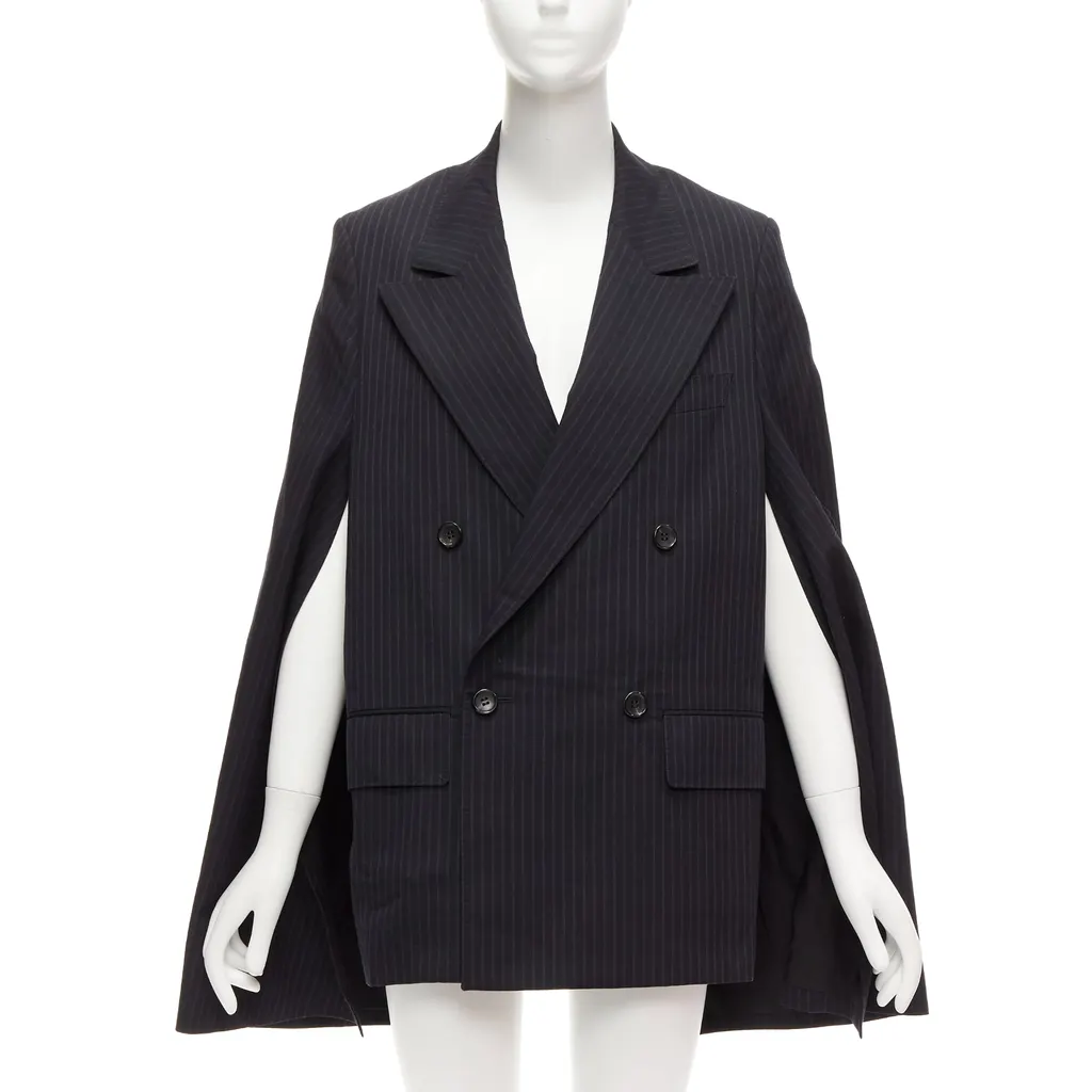 Junya Watanabe Grey Pinstripe Cape Blazer Grey Wool Never worn - Front View