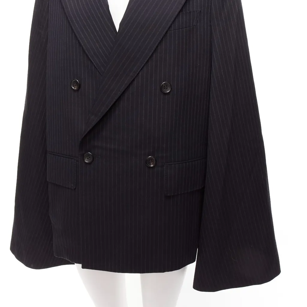 Junya Watanabe Grey Pinstripe Cape Blazer Grey Wool Never worn - Back View