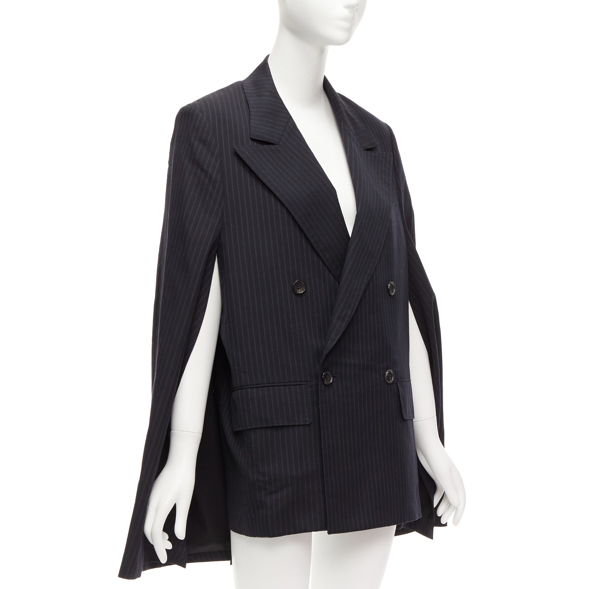 Junya Watanabe Grey Pinstripe Cape Blazer - Image 6