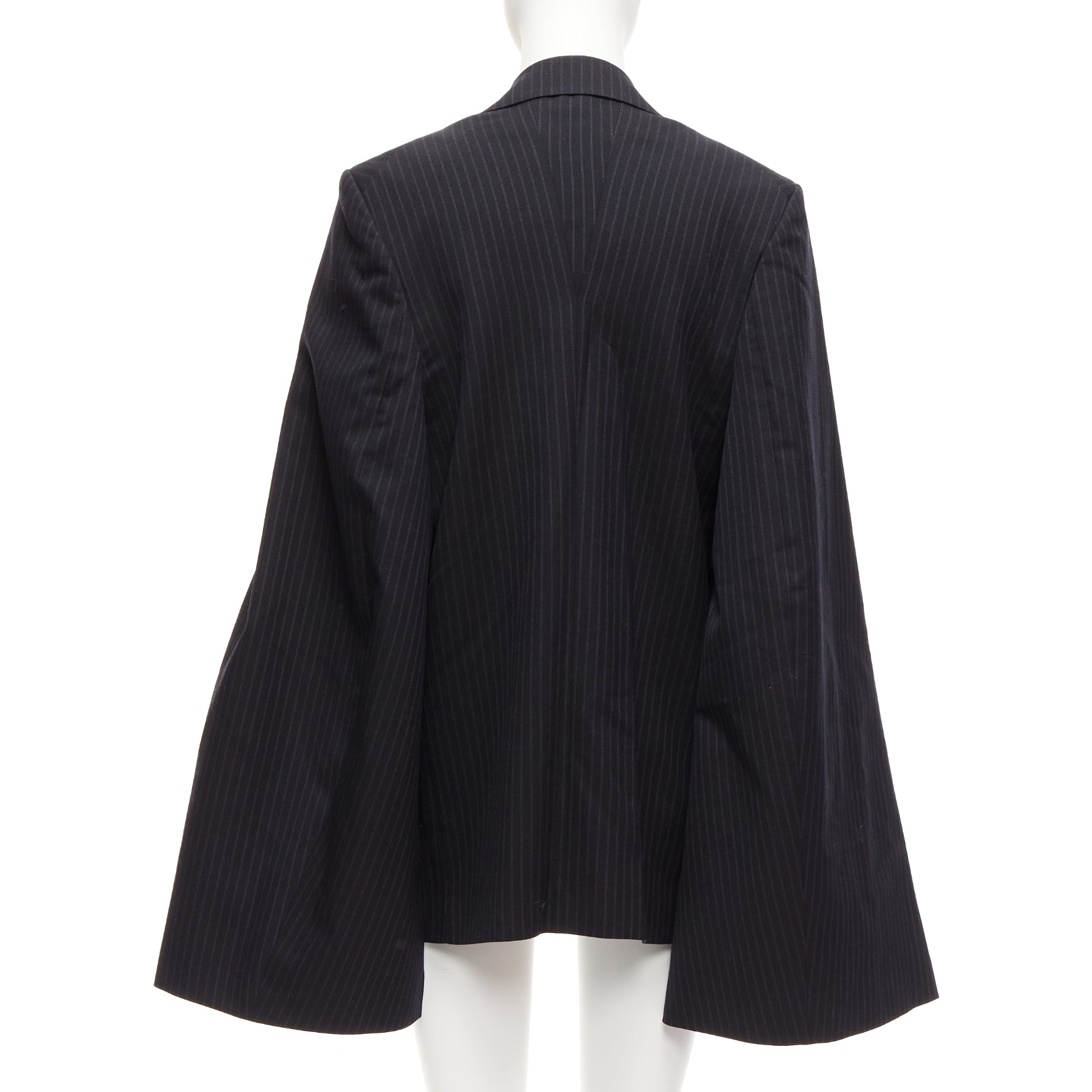 Junya Watanabe Grey Pinstripe Cape Blazer - Side view