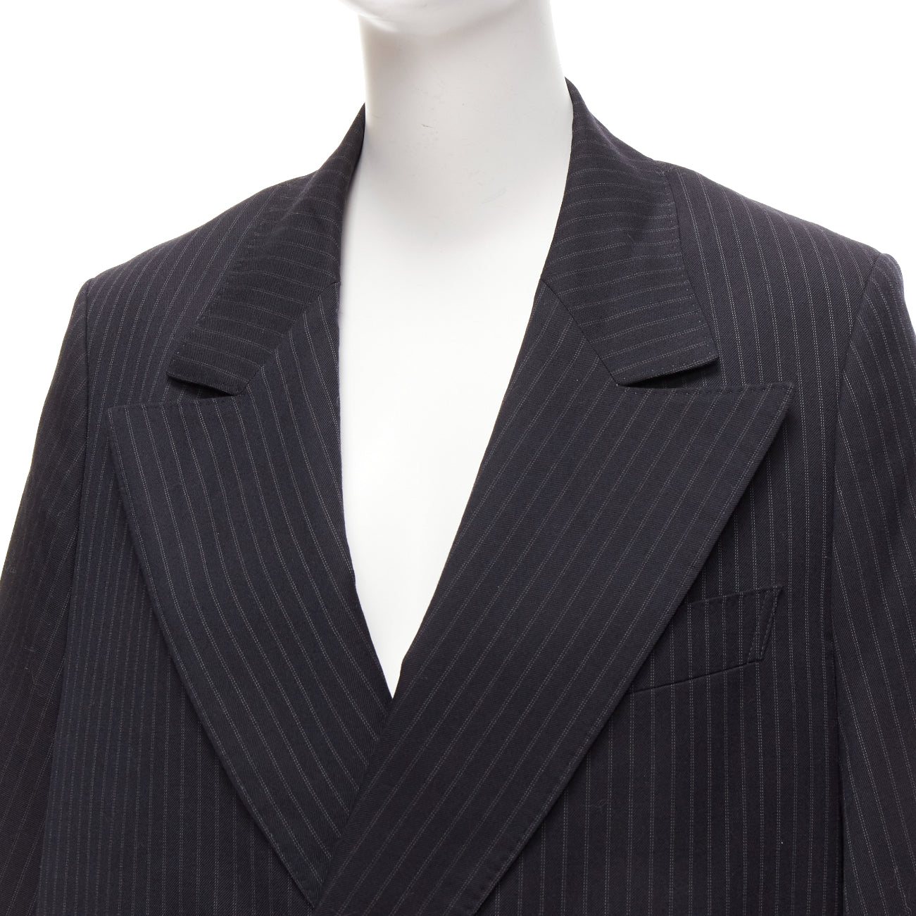 Junya Watanabe Grey Pinstripe Cape Blazer - Detail 2