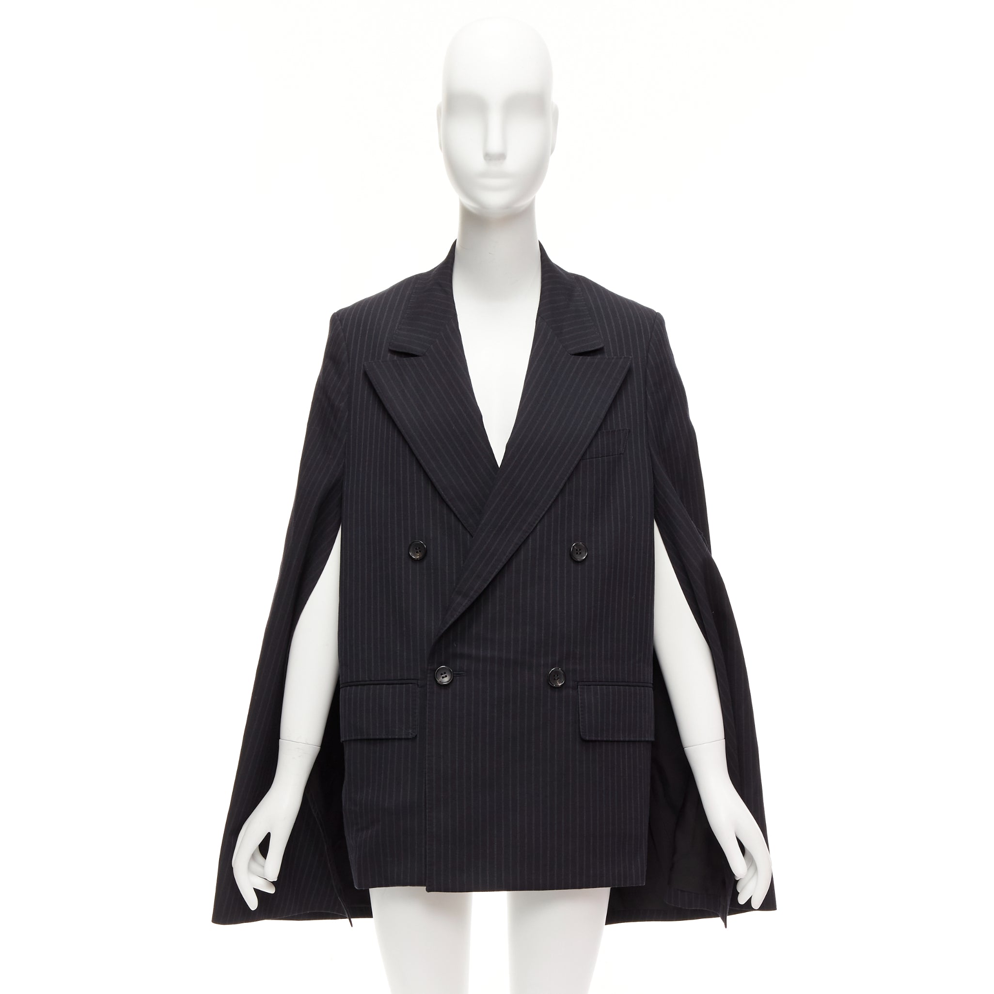 Junya Watanabe Grey Pinstripe Cape Blazer - Image 12